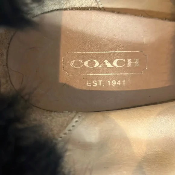 Coach Kataya Wedge Ankle Boots Booties in Black Suede with Black Rabbit Fur Trim - Picture 12 of 17